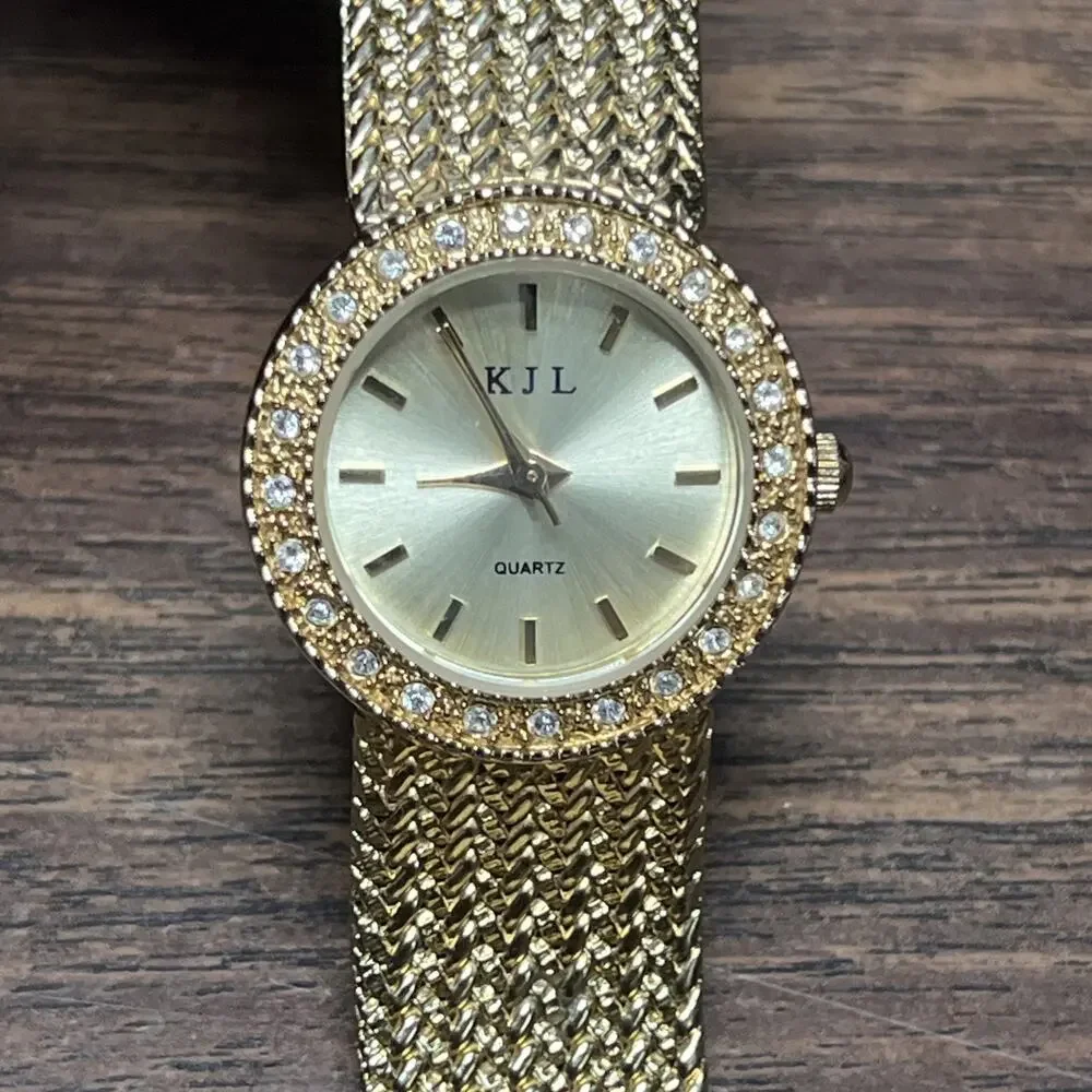 Vtg KJL Kenneth Jay Lane Crystal Accents Braided Gold Tone Bracelet Watch
